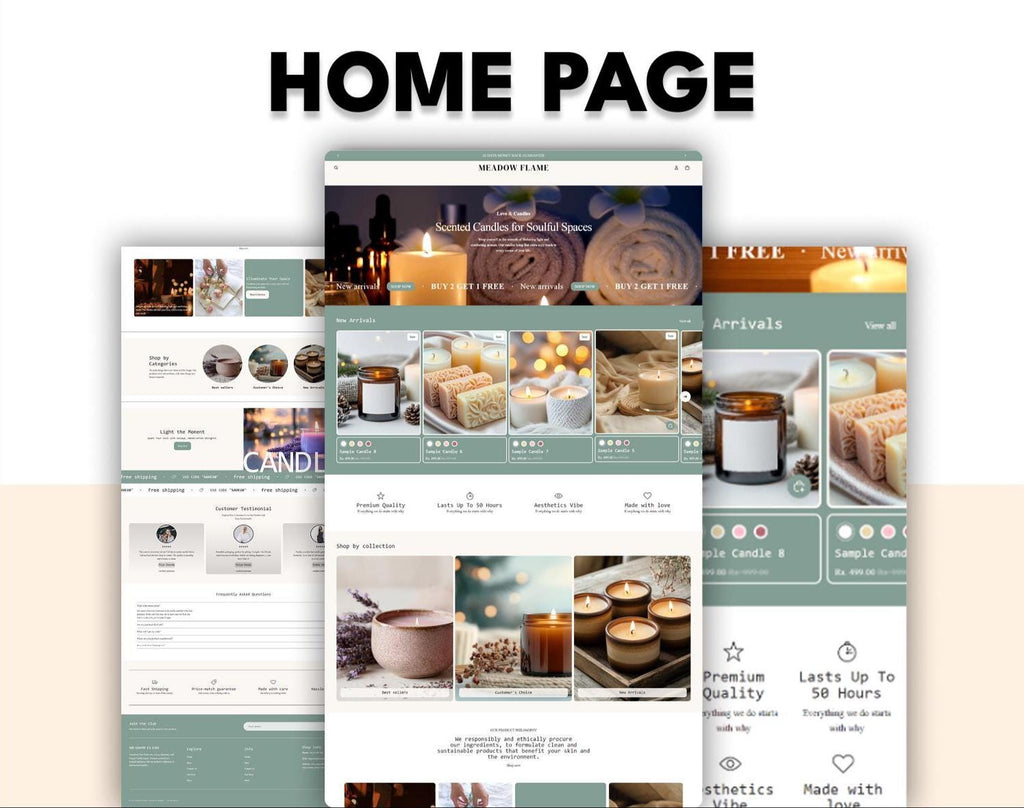 Meadow Flames Theme | Candle Store Shopify Theme | Olive Green E-Commerce Template (Digital Download)