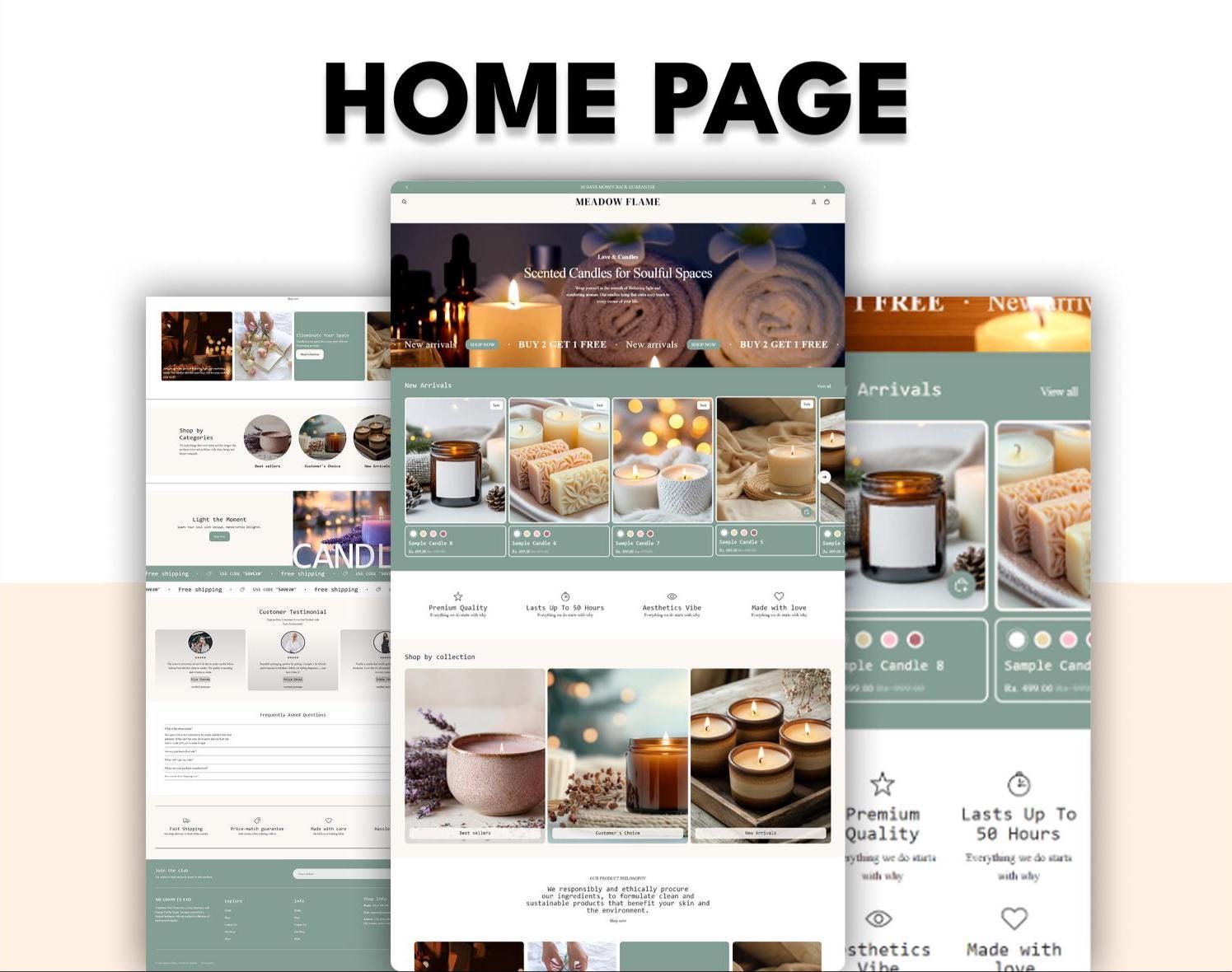 Meadow Flames Theme | Candle Store Shopify Theme | Olive Green E-Commerce Template (Digital Download)