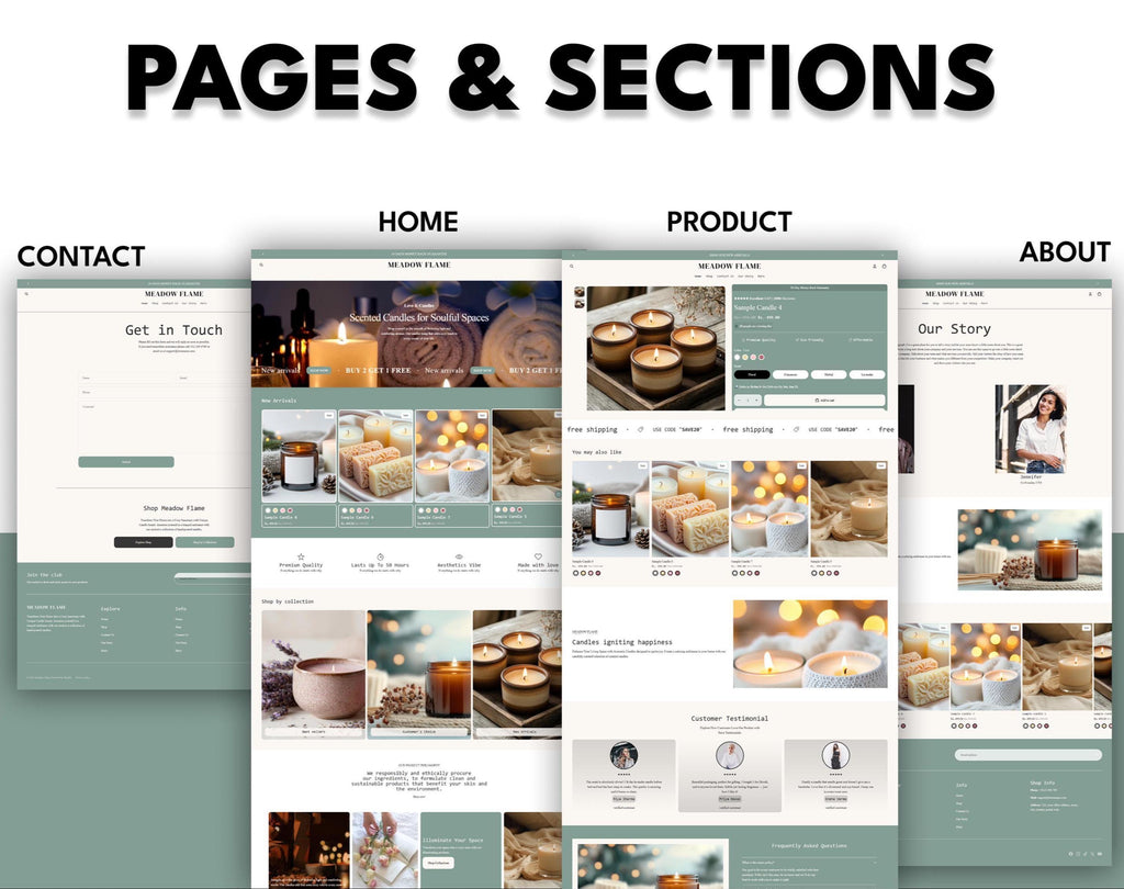 Meadow Flames Theme | Candle Store Shopify Theme | Olive Green E-Commerce Template (Digital Download)