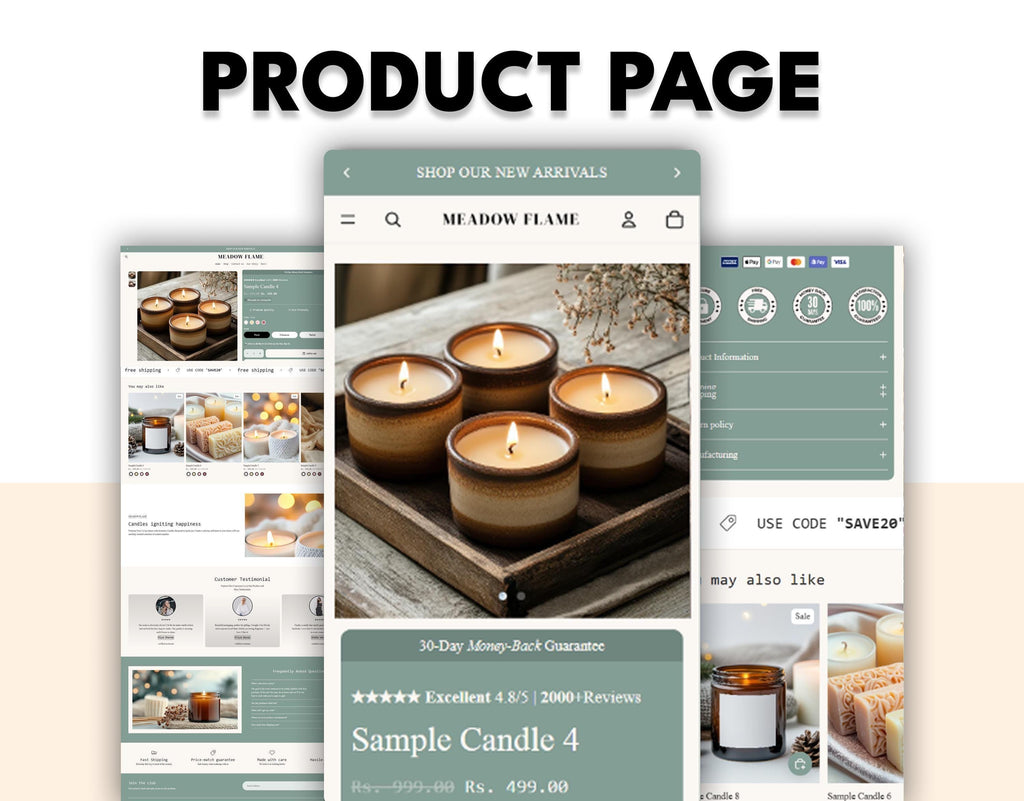 Meadow Flames Theme | Candle Store Shopify Theme | Olive Green E-Commerce Template (Digital Download)