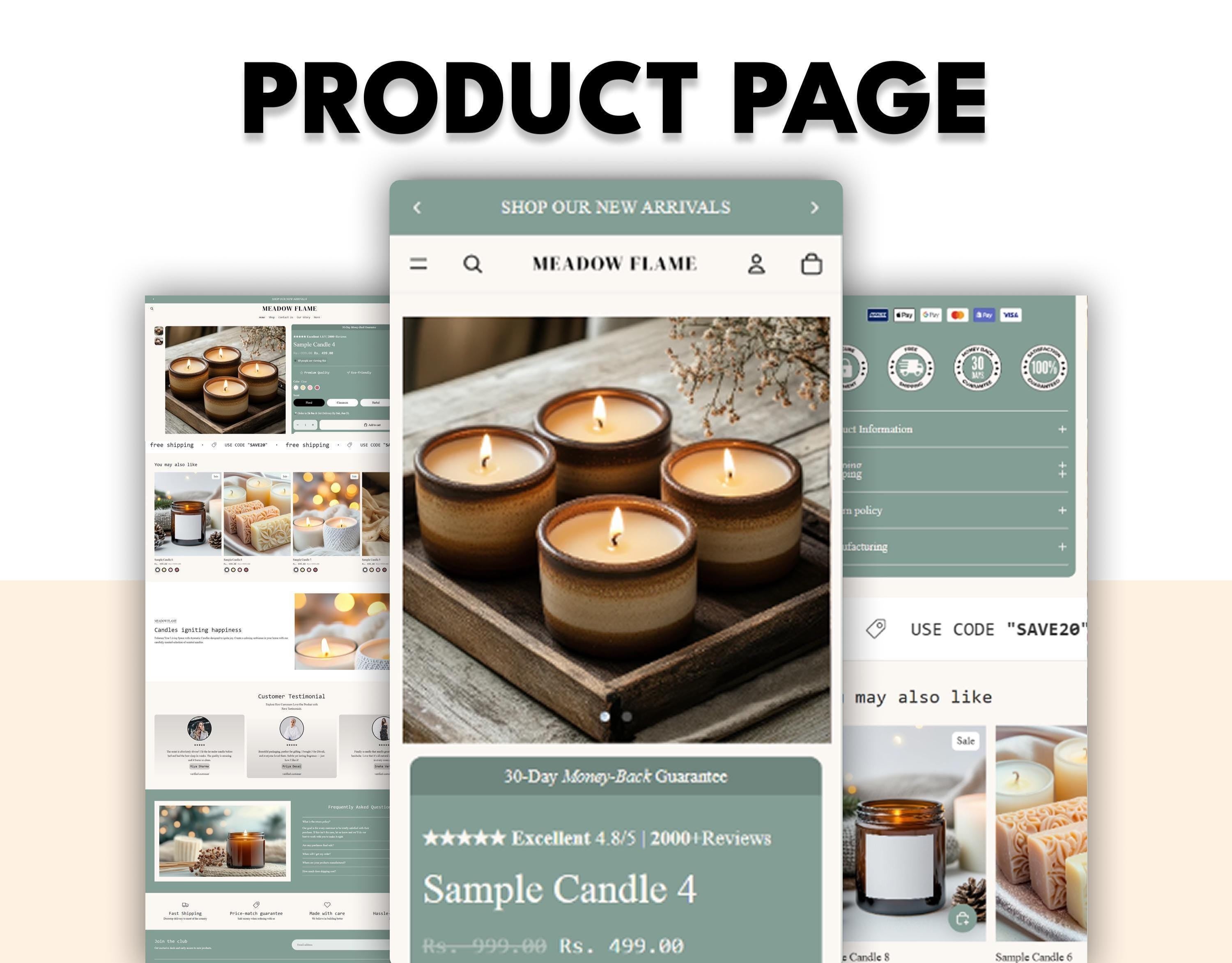 Meadow Flames Theme | Candle Store Shopify Theme | Olive Green E-Commerce Template (Digital Download)