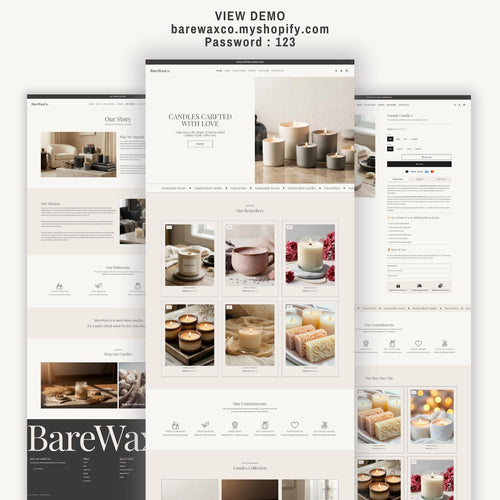 BareWaxCo Theme | Candle Store Shopify Theme | Beige and Grey E-Commerce Template with Product Page